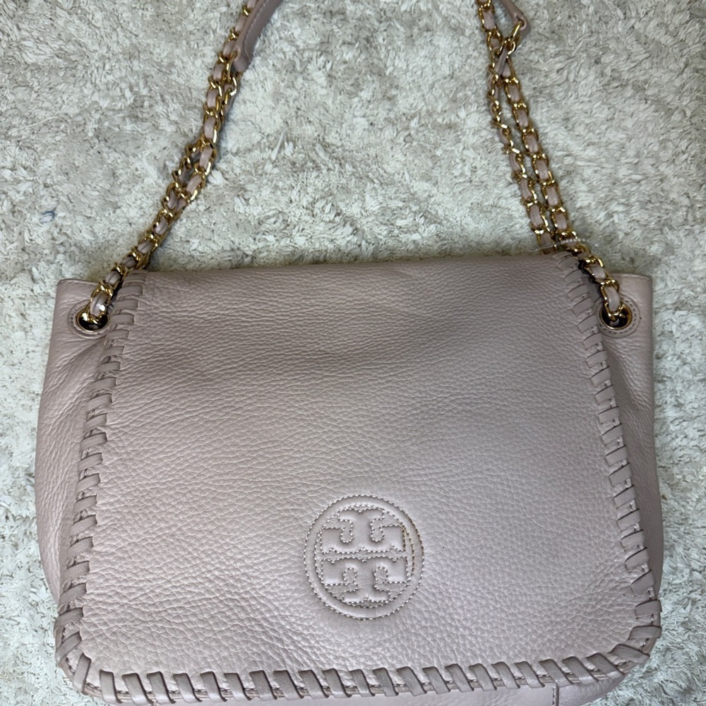 Tory Burch Pink Marion Flap Leather Shoulder Bag Blush